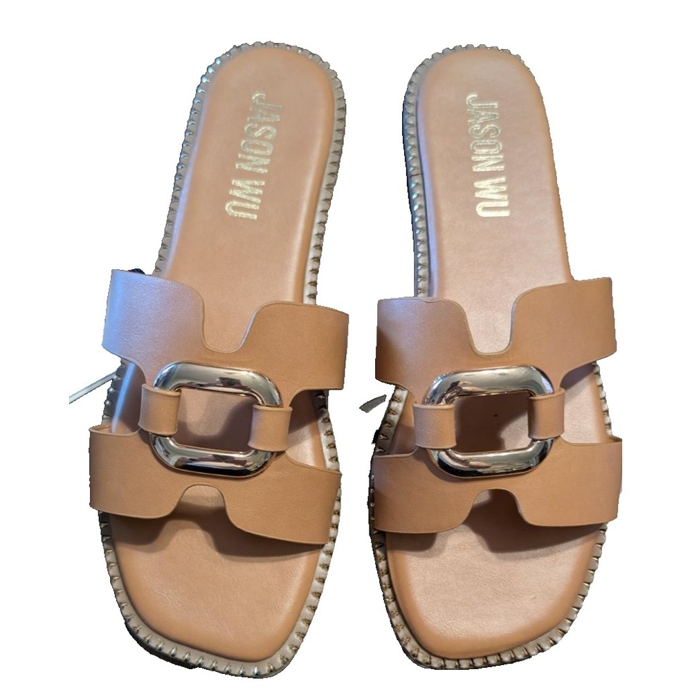 NEW  JASON WU   Danis Slides Sandals  Tan/Gold  Studs Size 9  NWT